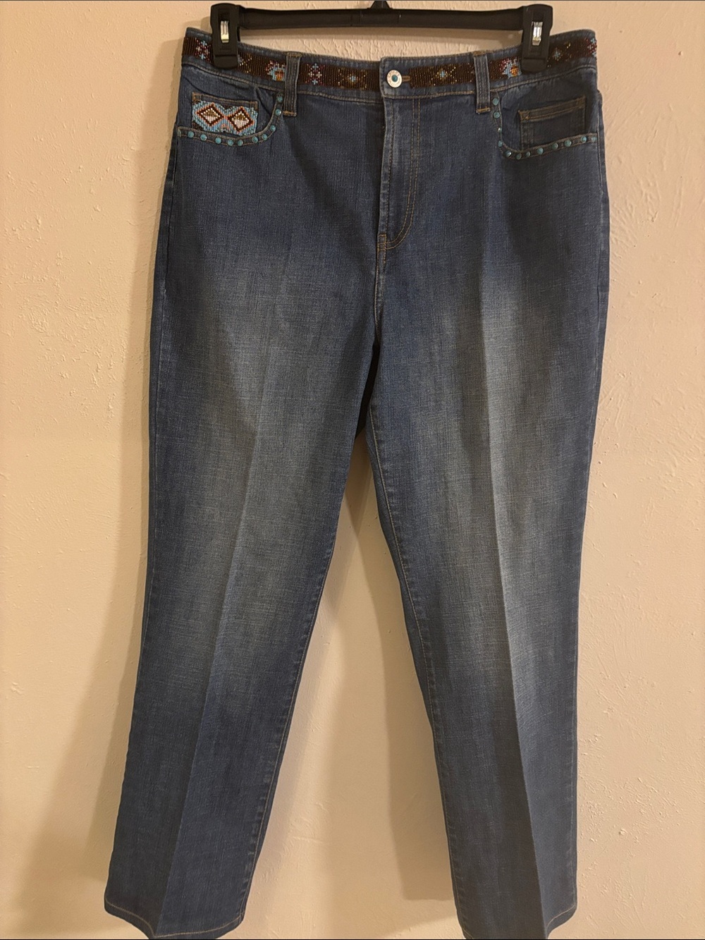 Vintage Chico's Dark Blue Straight-Leg Embroidered Jeans